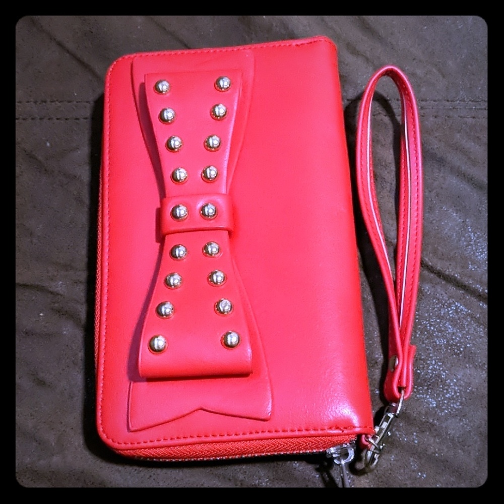 Aldo Red Studded Bow Clutch